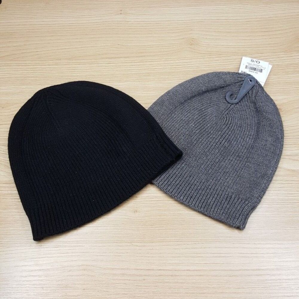 ALFANI 2-PACK Mens Beanie Hat Gray Black Ribbed Stretch Knit